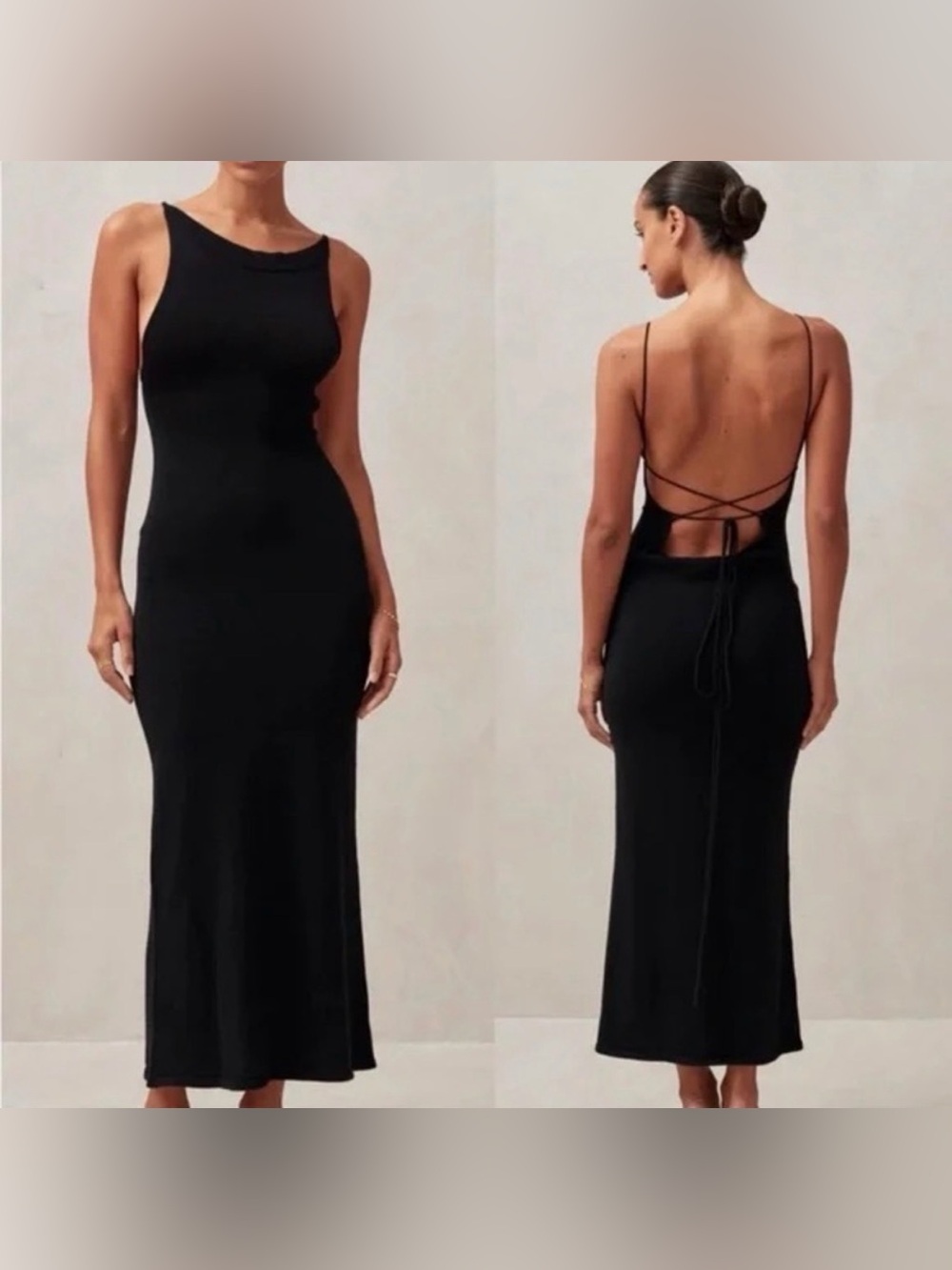ALOHAS delicate Black Backless Maxi Dress with Crisscross Ties